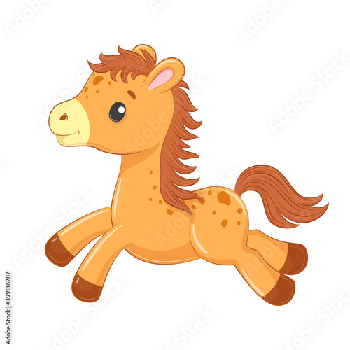 Cute baby horse in cartoon style. Vector illustration.