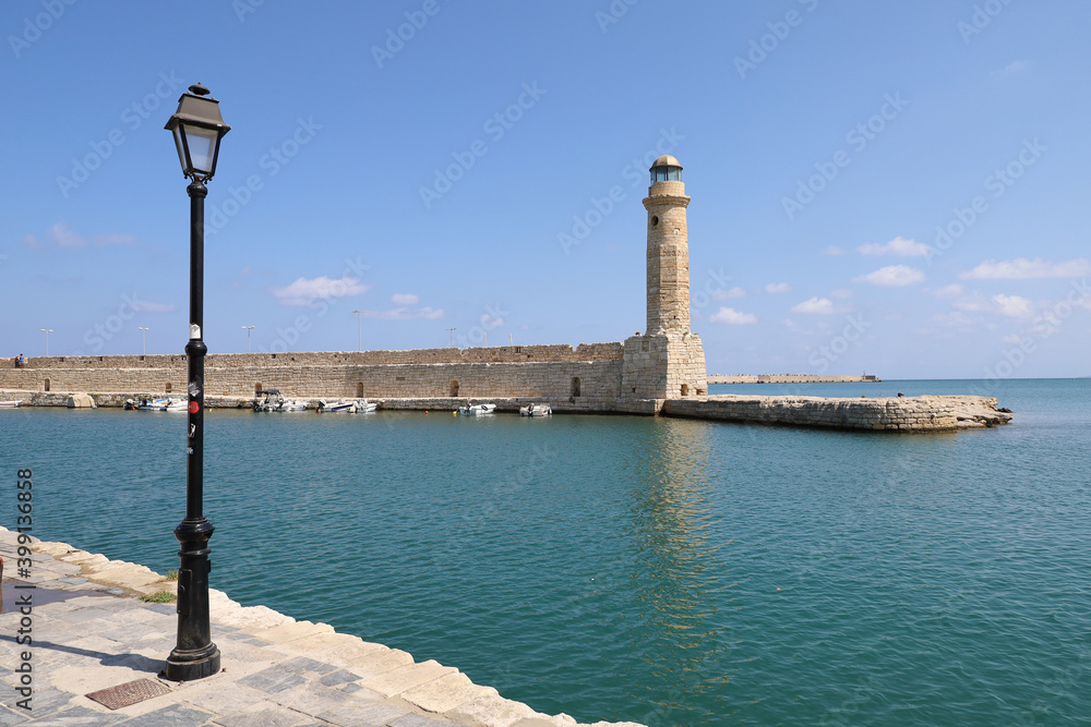 The Venetian port of Rethymno in Crete with its lighthouse, Greece