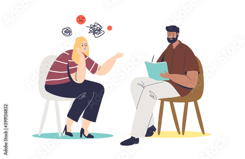 Female patient on visit to psychologist. Woman counseling with psychology specialist