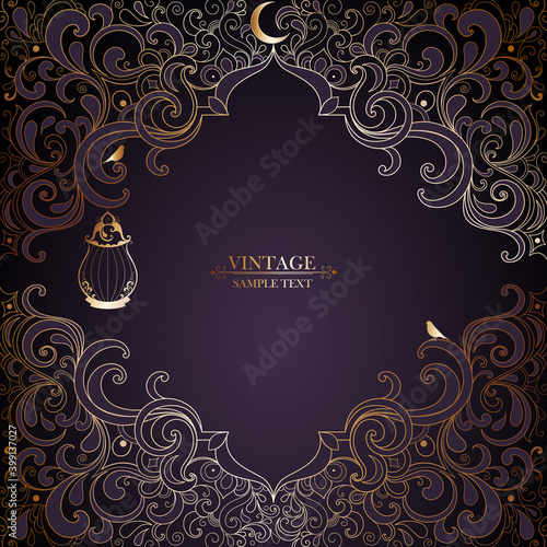 Vintage luxury frame in oriental style. Floral islamic gold pattern. Element for the design of cards, invitations, celebrations, ceremonies, flyers.