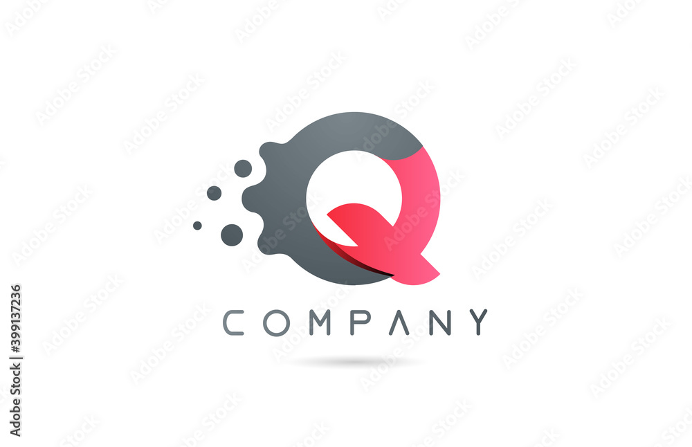 Q pink grey alphabet letter logo icon with bubble shapes. Creative design for company and business Q pink grey alphabet letter logo icon with bubble shapes. Creative design for company and business