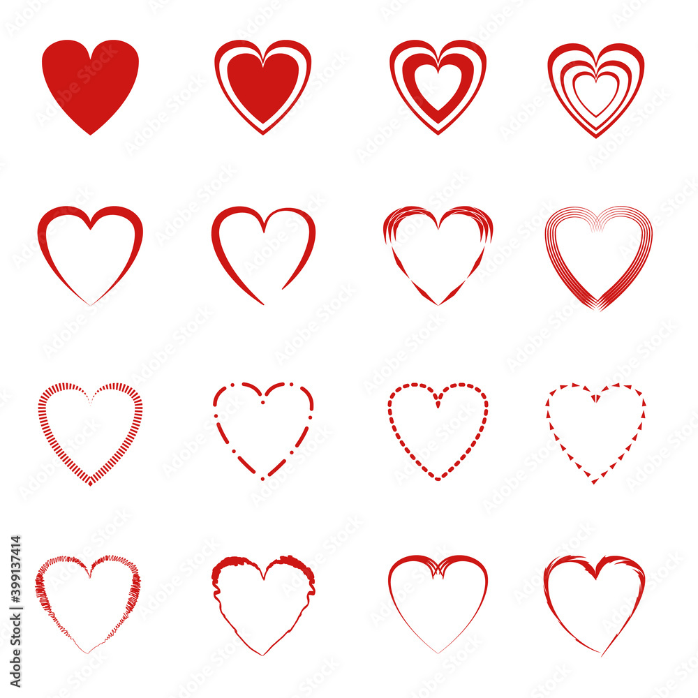 Vector set of different types of hearts.