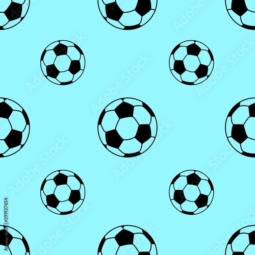 Vector illustration. Soccer ball seamless pattern on a blue background. Design element for poster  banner  clothes.