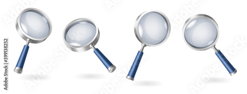 Set of magnifying glasses realistic isolated on white background with shadows