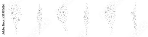 Air bubbles in water. Fizzy carbonated drink, soda, champagne, lemonade, sparkling wine. Underwater oxygen bubbles in sea or aquarium. Vector realistic illustration.