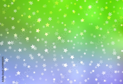 Light Pink  Green vector pattern with christmas snowflakes  stars.