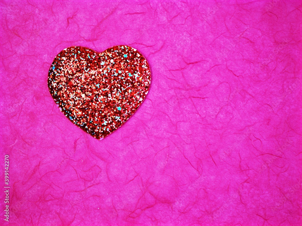 Red heart isolated on pink background ,pink box for valentines day card