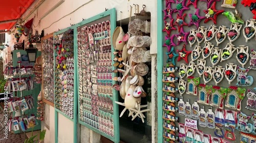 Footage of souvenir shop in famous, touristic Aegean town called 