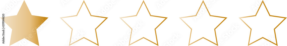 Vector graphic design one star from five, four of them are empty, raiting review for customer feedback. Gold metallic gradient. Banner, background for website, online shop Vector graphic design one star from five, four of them are empty, raiting review for customer feedback. Gold metallic gradient. Banner, background for website, online shop