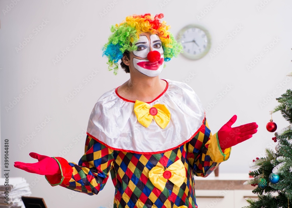 Funny clown in Christmas celebration concept Funny clown in Christmas celebration concept