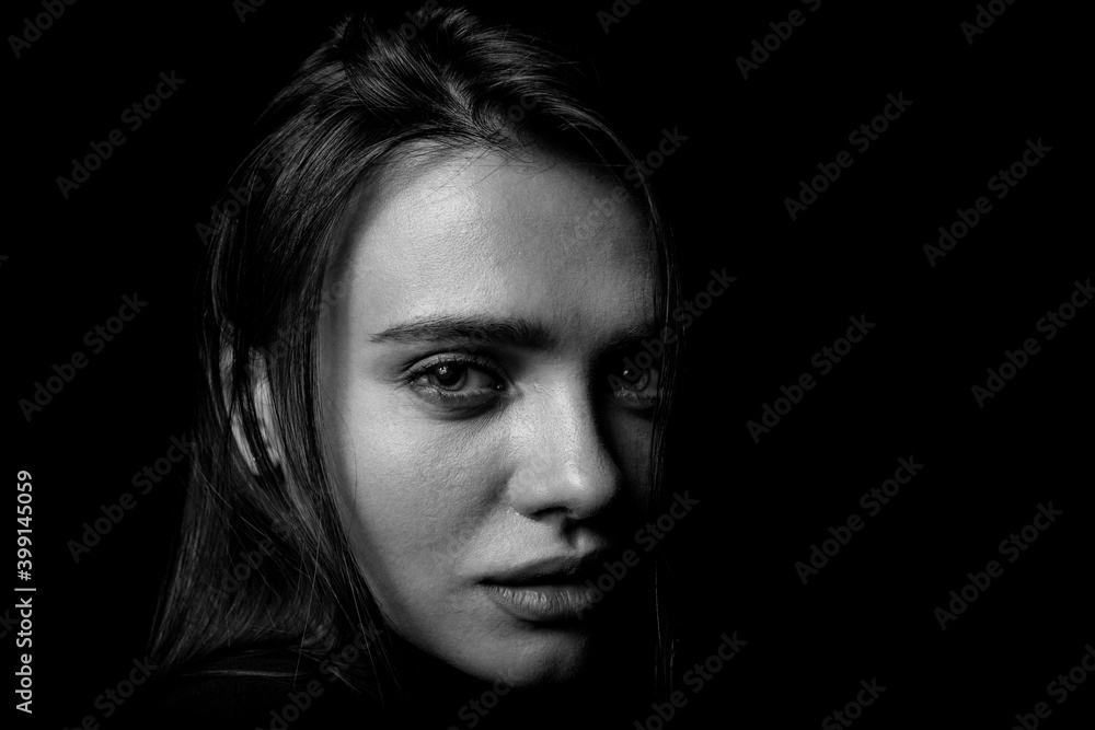 Black and white portrait of a young woman Black and white portrait of a young woman