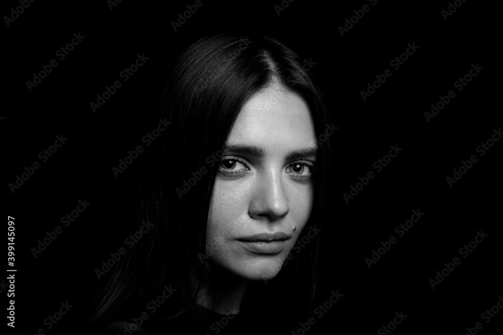 Black and white portrait of a young woman Black and white portrait of a young woman