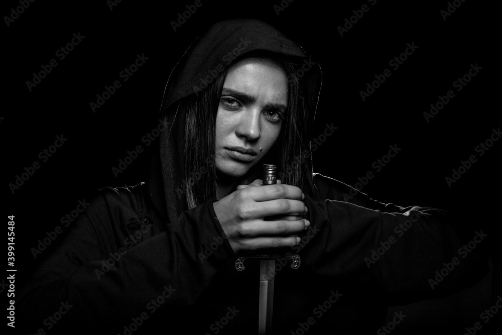 Black and white portrait of a young woman Black and white portrait of a young woman
