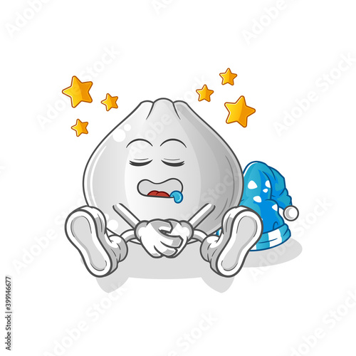 meat bun sleeping character. cartoon mascot vector