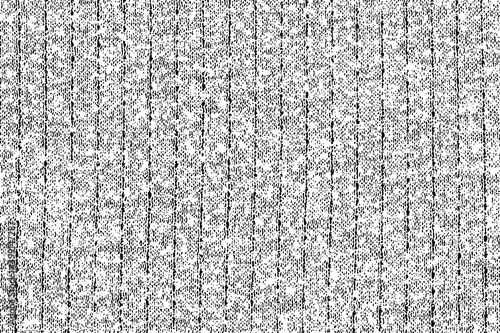 Grunge texture of knitted fabric. Monochrome background of elastic knitwear with stripes, noise and grit. Overlay template. Vector illustration