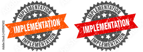 implementation band sign. implementation grunge stamp set