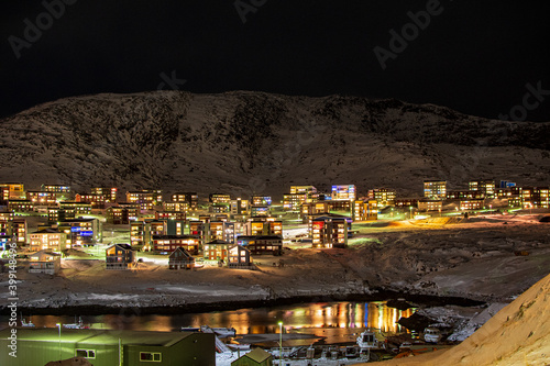 Winter in the city, Colorful Nuuk Greenland.