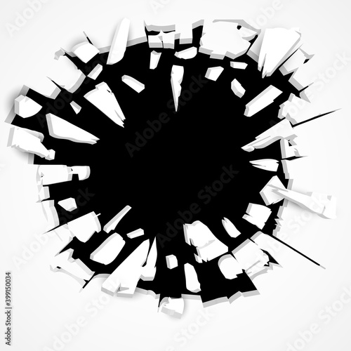 Cracked hole with space for text. Vector 3D illustration.