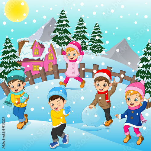 Children playing outdoors in winter