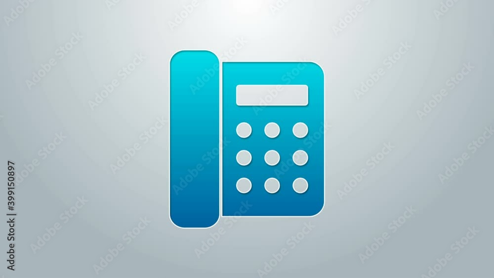 Blue line Telephone icon isolated on grey background. Landline phone. 4K Video motion graphic animation Blue line Telephone icon isolated on grey background. Landline phone. 4K Video motion graphic animation