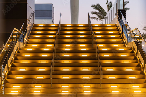 Close up shot of an empty stairs with lights