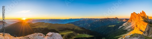 Fototapeta Naklejka Na Ścianę i Meble -  Beautiful sunset view of Seceda peak in Dolomite Alps, South Tyrol, Italy, Europe