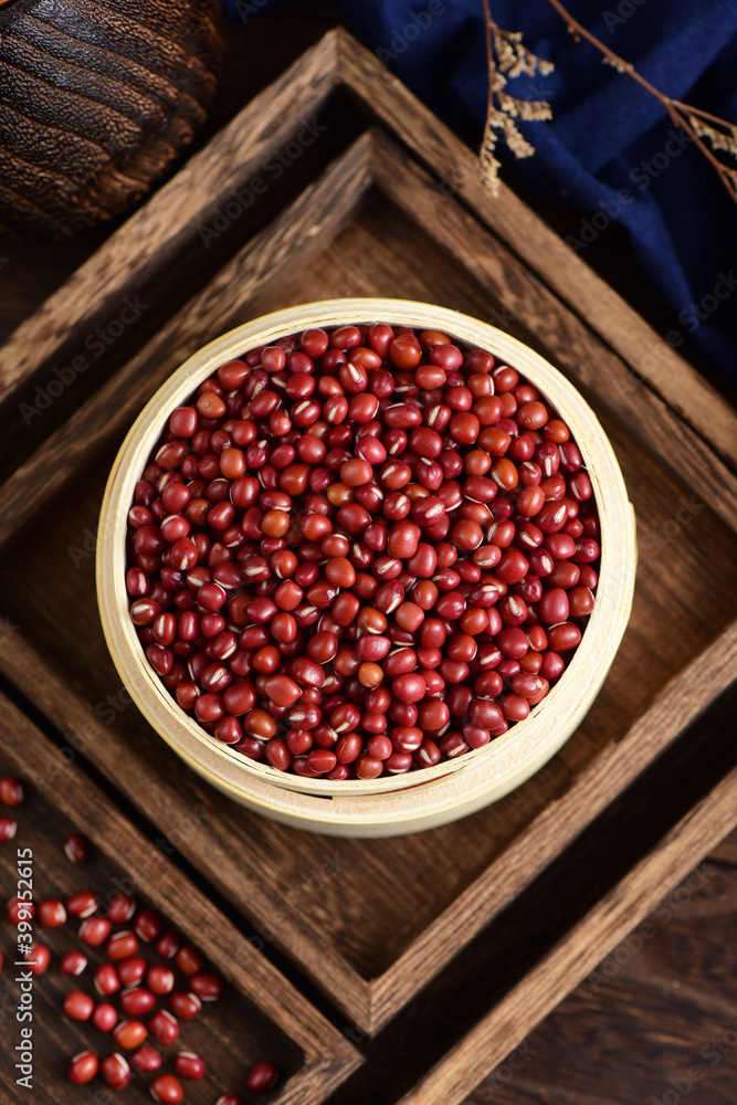 Red beans on the background of retro Chinese style Red beans on the background of retro Chinese style
