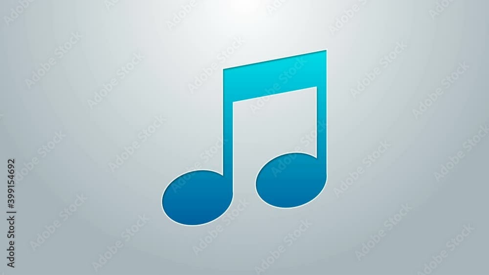 Blue line Music note, tone icon isolated on grey background. 4K Video motion graphic animation Blue line Music note, tone icon isolated on grey background. 4K Video motion graphic animation