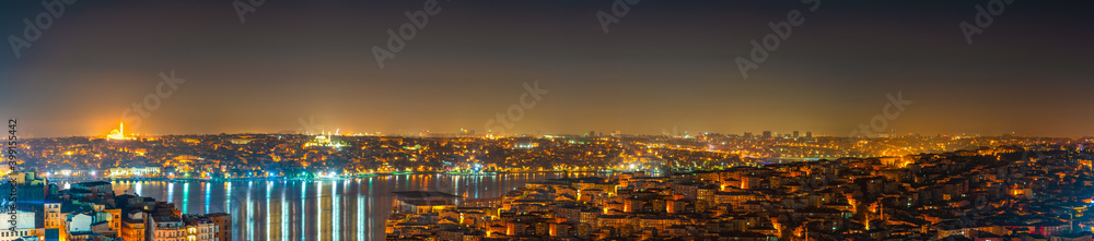 Skyline panorama of Istanbul architecture at night, Turkey
