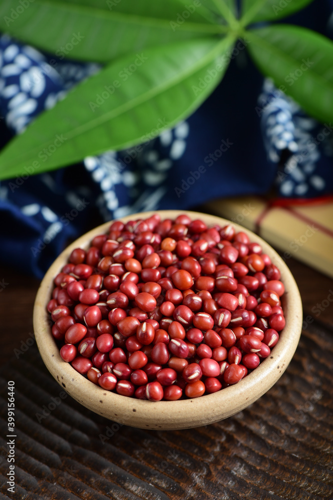 Red beans on the background of retro Chinese style Red beans on the background of retro Chinese style