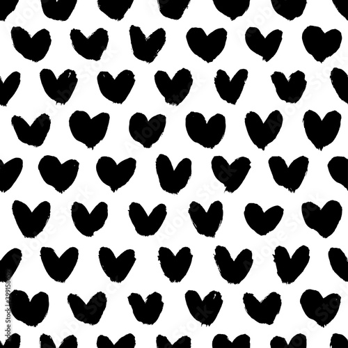 Abstract seamless black heart pattern. Hand drawn simple black heart silhouettes. Vector modern grunge background for valentines and wedding. Love wallpaper, web design, print, gift wrap