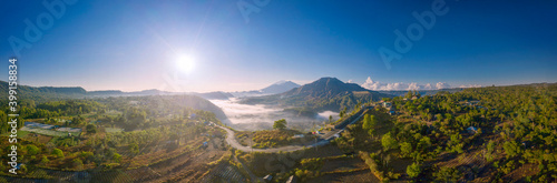 Beautiful panoramic view of misty Pinggan village