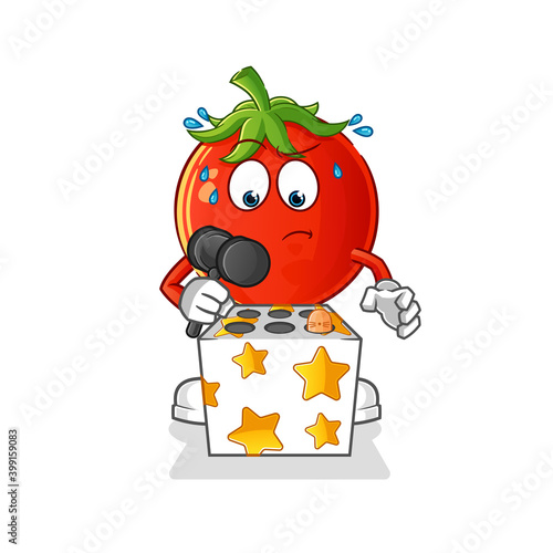 tomato play whack a mole mascot. cartoon vector