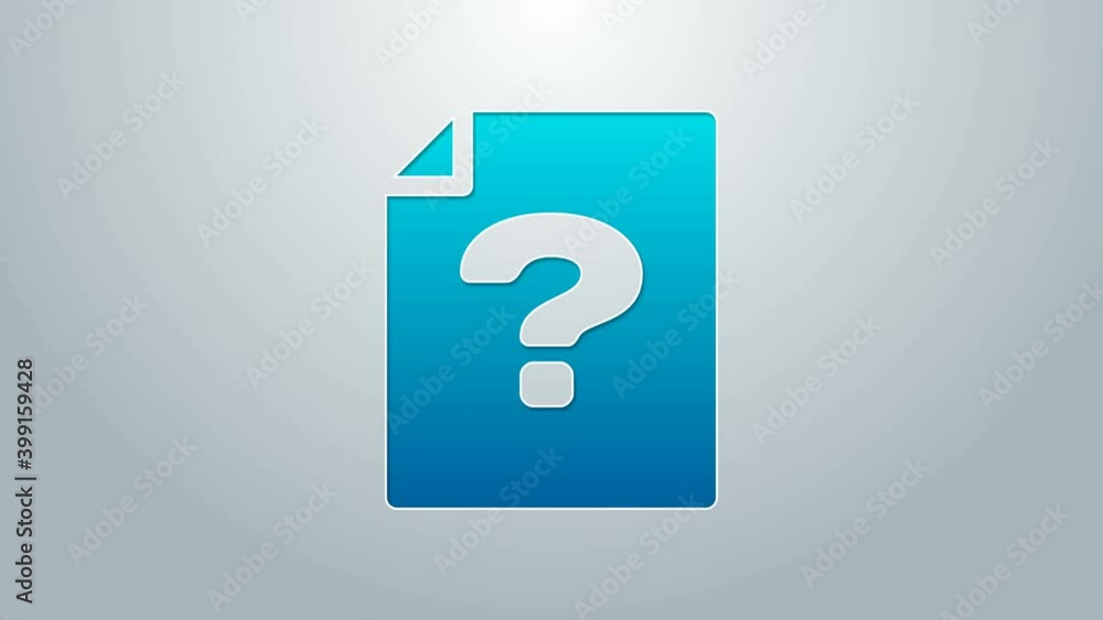 Blue line Unknown document icon isolated on grey background. File with Question mark. Hold report, service and global search sign. 4K Video motion graphic animation Blue line Unknown document icon isolated on grey background. File with Question mark. Hold report, service and global search sign. 4K Video motion graphic animation