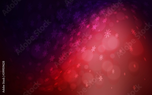 Dark Blue, Red vector background with xmas snowflakes. Snow on blurred abstract background with gradient. The pattern can be used for new year ad, booklets.