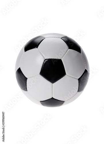 Black and white leather soccerball.