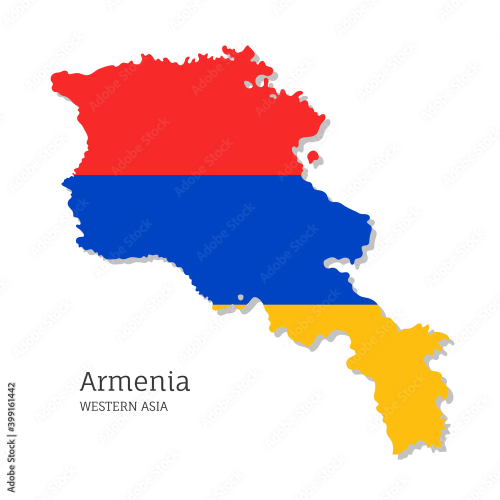 Map of Armenia with national flag. Highly detailed editable map of Armenia, Western Asia country territory borders. Political or geographical design element vector illustration on white background Map of Armenia with national flag. Highly detailed editable map of Armenia, Western Asia country territory borders. Political or geographical design element vector illustration on white background