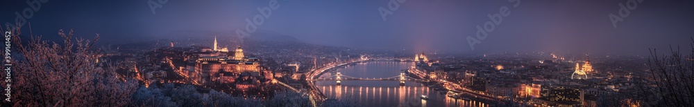 Panorama of Budapest at dusk with  light colour profile