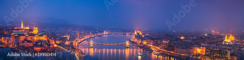 Panorama of Budapest at blue hour. Hungary