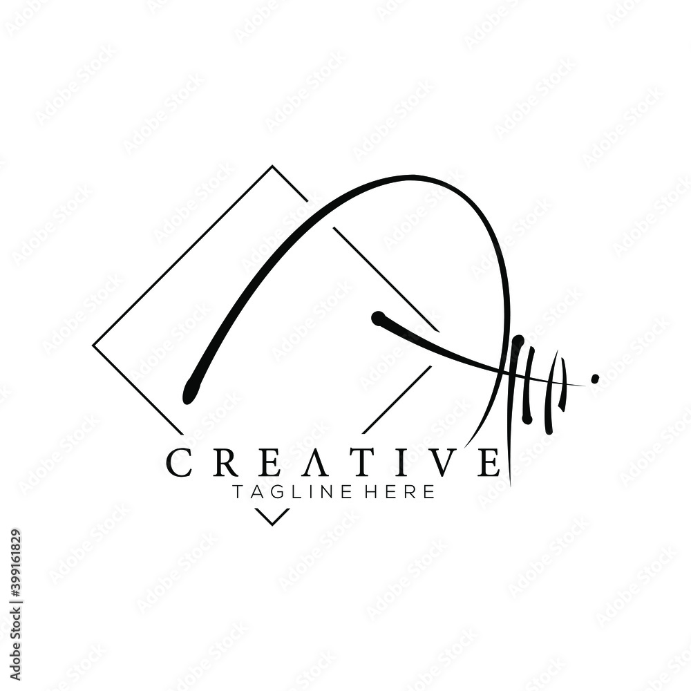 Elegant Letter A N Black Handwriting Signature Logo Design Template with Rhombus Line Background