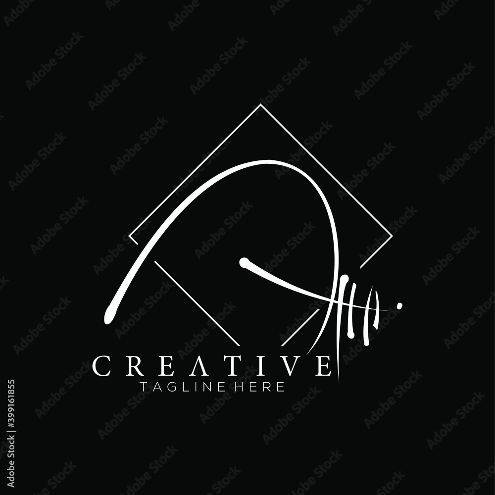 Elegant Letter A N White Handwriting Signature Logo Design Template with Rhombus Line Background Elegant Letter A N White Handwriting Signature Logo Design Template with Rhombus Line Background