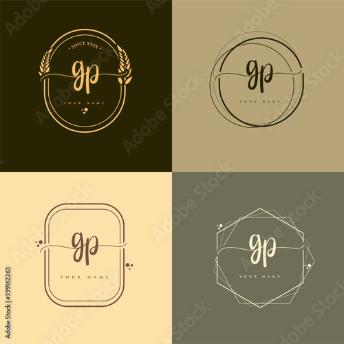 GP Initial handwriting logo vector sets. Hand lettering Initials logo branding, Feminine and luxury logo design.