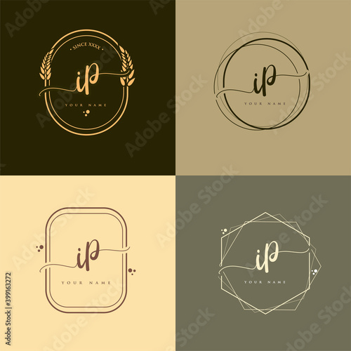 IP Initial handwriting logo vector sets. Hand lettering Initials logo branding, Feminine and luxury logo design.