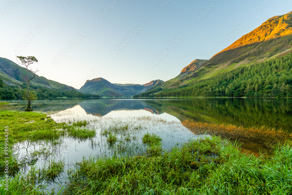 Morning panorama of Buttermere lake in the Lake District. England