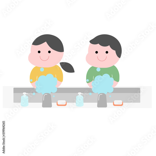 手を洗う子供達イラスト素材