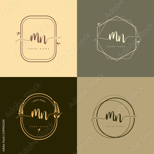 MN Initial handwriting logo vector sets. Hand lettering Initials logo branding, Feminine and luxury logo design.