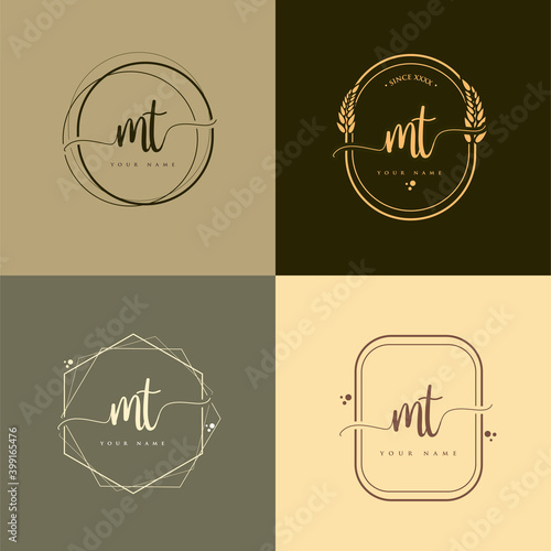 MT Initial handwriting logo vector sets. Hand lettering Initials logo branding, Feminine and luxury logo design. photo