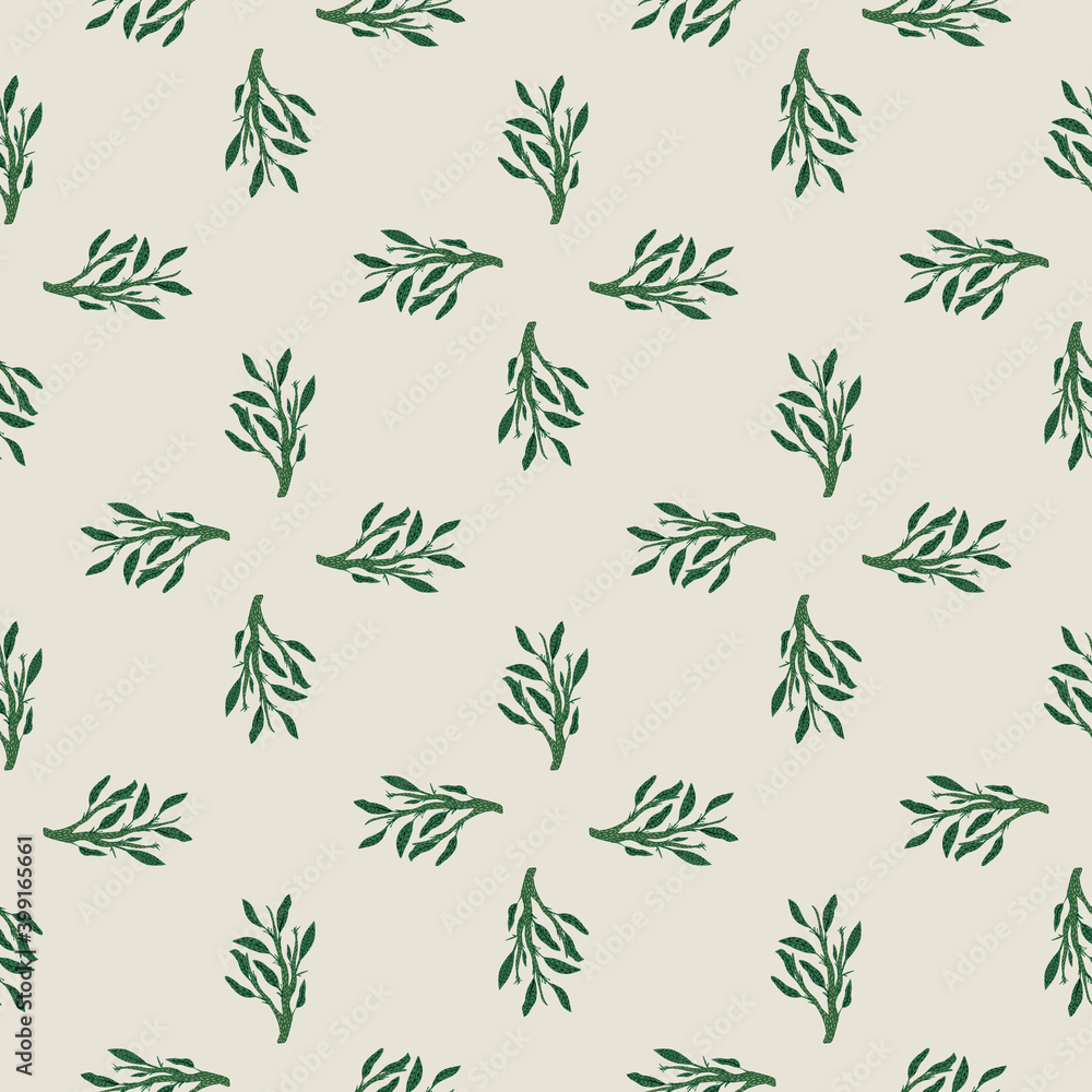 Little green leaf branches seamless hand drawn pattern. Light pink background. Little green leaf branches seamless hand drawn pattern. Light pink background.