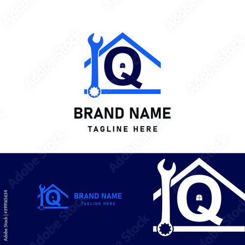Letter Q Home Repair service and Construction Concept Logo Design Template