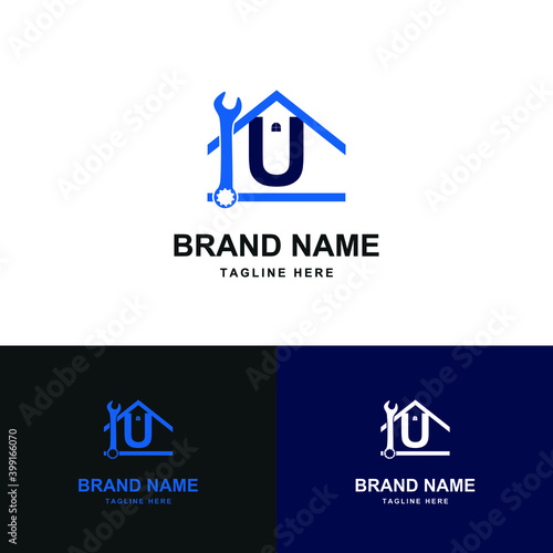 Letter U Home Repair service and Construction Concept Logo Design Template © muhammad